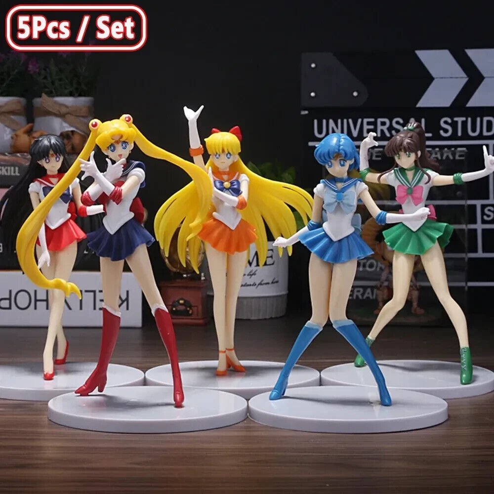 5pc Sailor Moon Anime Figures, Minako Aino, Rei Hino, Ami Mizuno, Usagi Tsukino, Makoto Kino Anime Figurine 7 in - CloudAnimeStudio