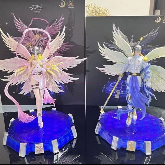 Angewomon and Angemon LED Action Figurines, Standing Position Anime Digimon Adventure Figures PVC Statue 28cm - CloudAnimeStudio