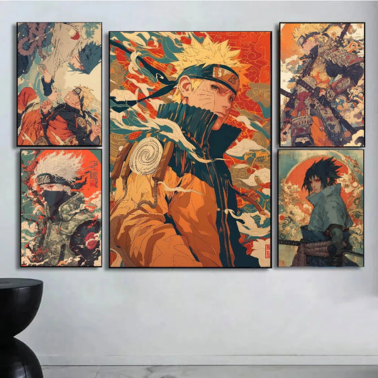 Anime Naruto Shippuden Posters, Naruto Sasuke Sakura Kakashi Pain Paper Print Home Living Room Bedroom Entrance Bar Cafe Art Painting Decoration Wall Art - CloudAnimeStudio