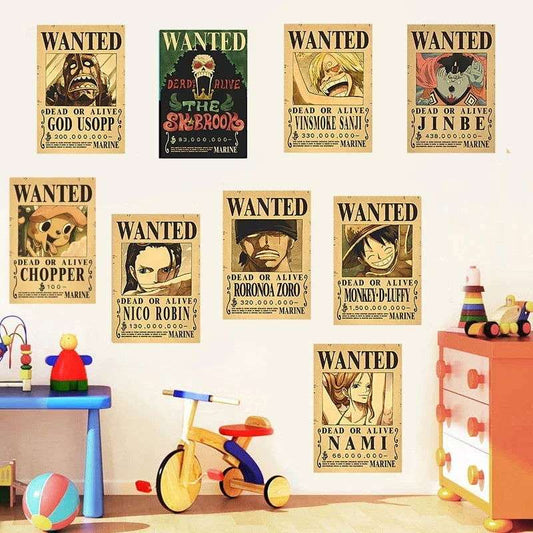 Anime One Piece Gear 5 Luffy Wanted Posters, Kids Bedroom Retro Poster Zoro Living Home Decoration Wall Art Paper Stickers - CloudAnimeStudio