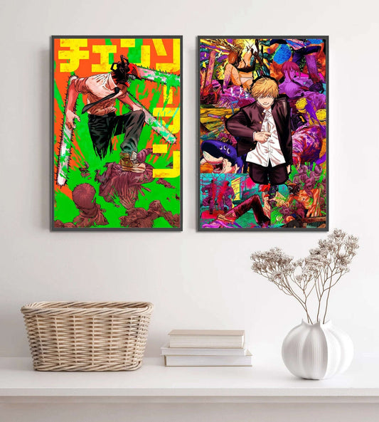 Chainsaw Man Self-adhesive Poster Wallpaper, Anime Wall Art Home Decoration Painting For Bedroom Computer Decor (Frames Not Included) - CloudAnimeStudio
