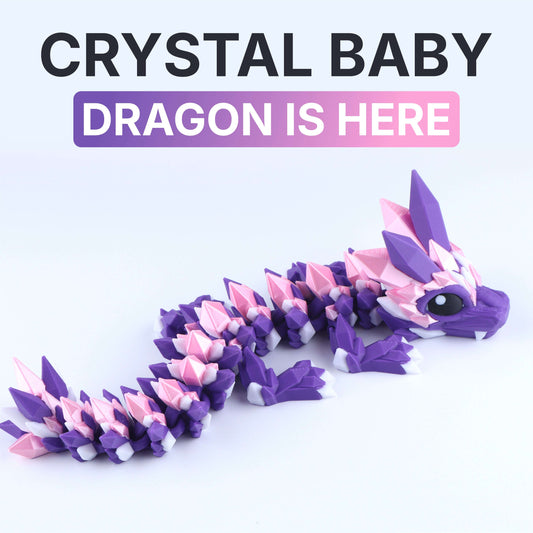 3D Printed Crystal Baby Dragon Fidget Toy – Articulated Fantasy Desk Toy Gift CLOUDANIMESTUDIO