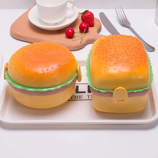 Cute Kawaii Double-Tier Burger Bento Box for Kids, Microwave Safe Fun and Functional Lunchware - CloudAnimeStudio