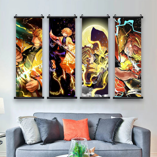Demon Slayer Scroll Wall Art, Hashira Nezuko Agatsuma Zenitsu Inosuke Scroll Canvas Wall Hanging Painting Home Decor Anime Poster for Bedrooms - CloudAnimeStudio