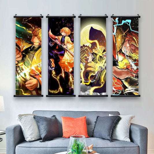 Demon Slayer Scroll Wall Art, Hashira Nezuko Agatsuma Zenitsu Inosuke Scroll Canvas Wall Hanging Painting Home Decor Anime Poster for Bedrooms - CloudAnimeStudio