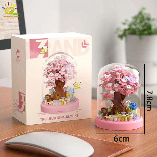 Four Seasons Mini Tree House with Display Box Model Mini Figurines Building Block Puzzles - CLOUDANIMESTUDIO