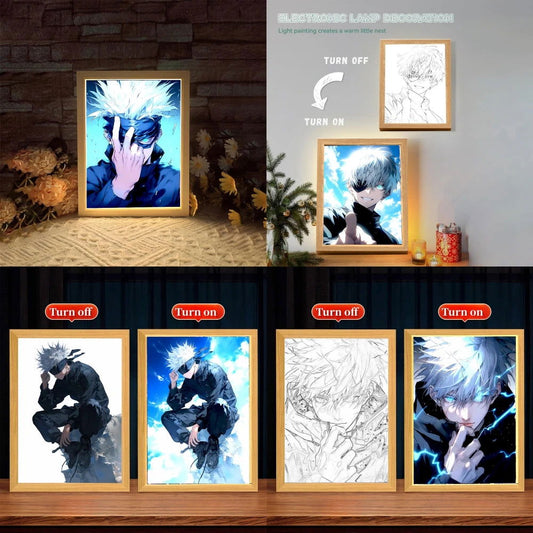 Gojo LED Light Painting Picture Frame, Anime Jujutsu Kaisen JJK Gifts 6 x 9 in - CloudAnimeStudio
