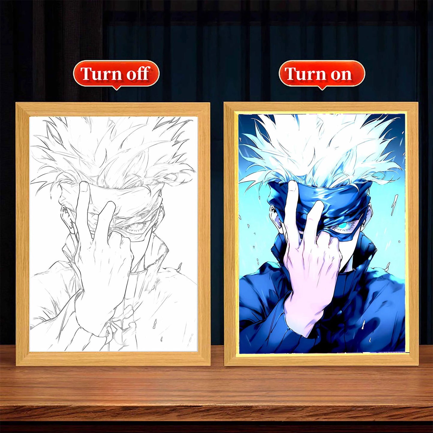 Gojo LED Light Painting Picture Frame, Anime Jujutsu Kaisen JJK Gifts 6 x 9 in - CloudAnimeStudio