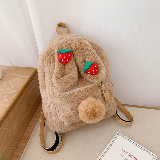Plush Strawberry Bunny Backpack