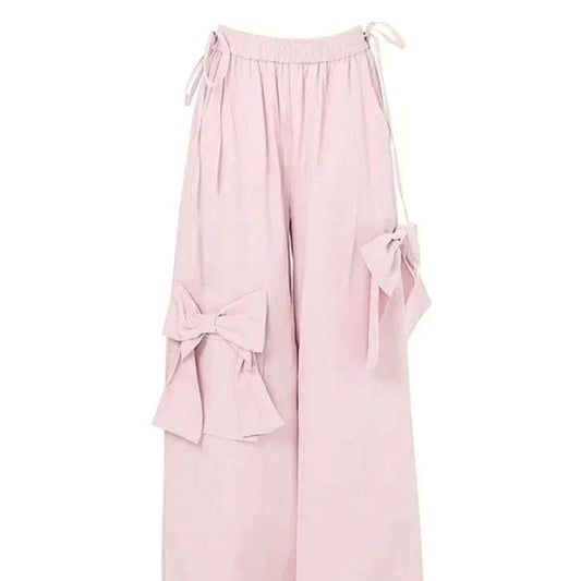 Kawaii Pink Cargo Pants With Bows CLOUDANIMESTUDIO