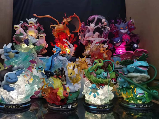 Pokemon Evolution LED Anime Figures, PVC Statue Model Toy Collections 20-35cm
