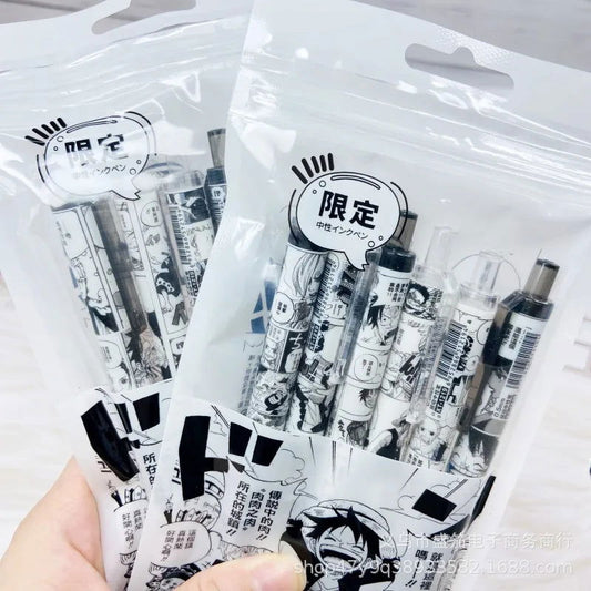 One Piece 6 PCS Gel Pen, Anime Manga 0.5 Black Ink Signature Pen Office School Writing Supplies Stationery - CloudAnimeStudio