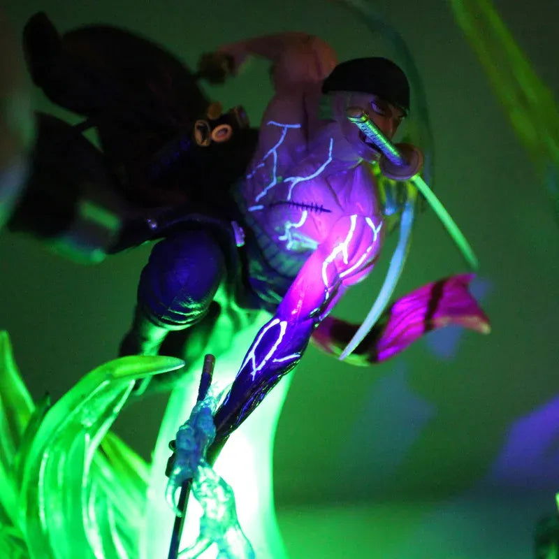 Roronoa Zoro One Piece LED Anime Figures, Armament Busoshoku Haki Slashing Model With Light Figurines Desktop Decoration 24cm - CloudAnimeStudio
