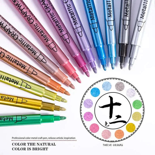 12 Colors Metallic Markers Pens Silver Gold Paint Pens for Black Paper, Glass, Rock Painting CLOUDANIMESTUDIO