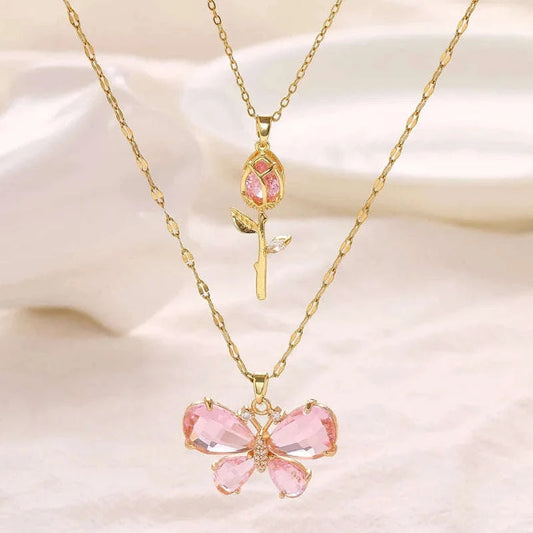 Enchanting Butterfly Rose Necklace CLOUDANIMESTUDIO