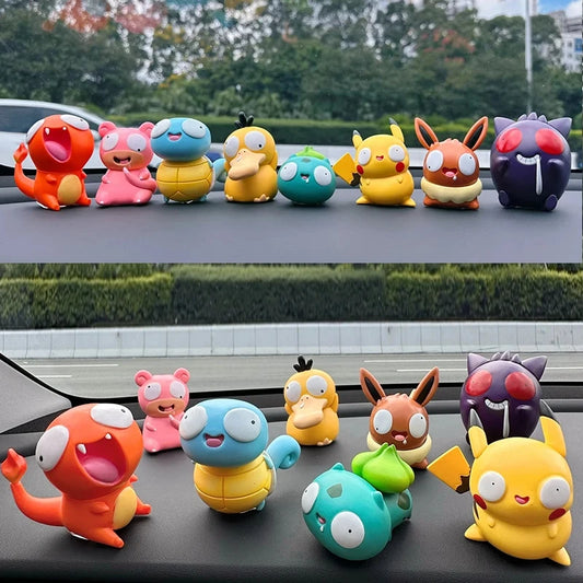 8 PCS Silly Pokemon Mini Figurine Set, Pikachu Bulbasaur Charmander Squirtle Cute PVC Action Figures