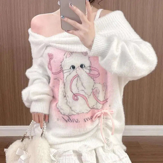 Pretty Kitty Off Shoulder Sweater CLOUDANIMESTUDIO