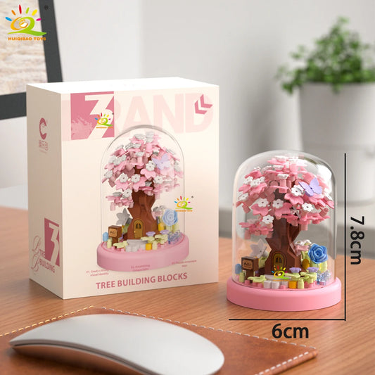 Four Seasons Mini Tree House with Display Box Model Mini Figurines Building Block Puzzles
