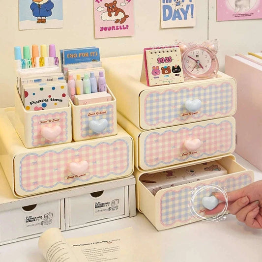 Pastel Gingham Desktop Stationery Organizer CLOUDANIMESTUDIO