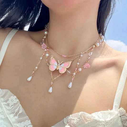 Butterfly Imitation Pearl Multi-Layer Necklace CLOUDANIMESTUDIO
