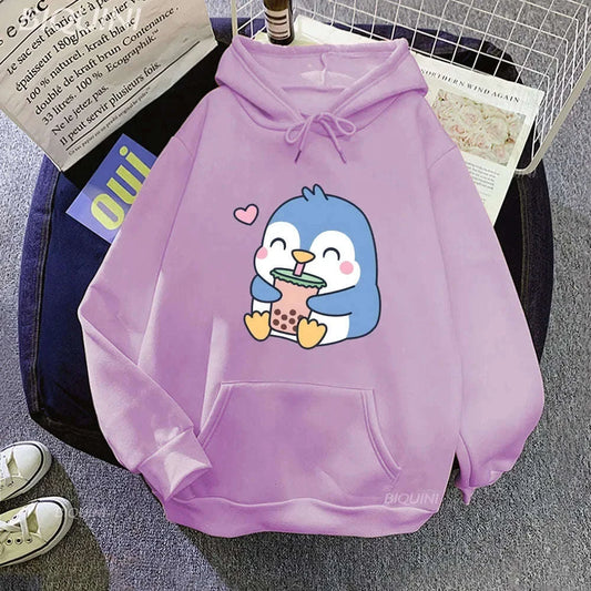 Penguin Loves Boba Tea Hoodie CLOUDANIMESTUDIO
