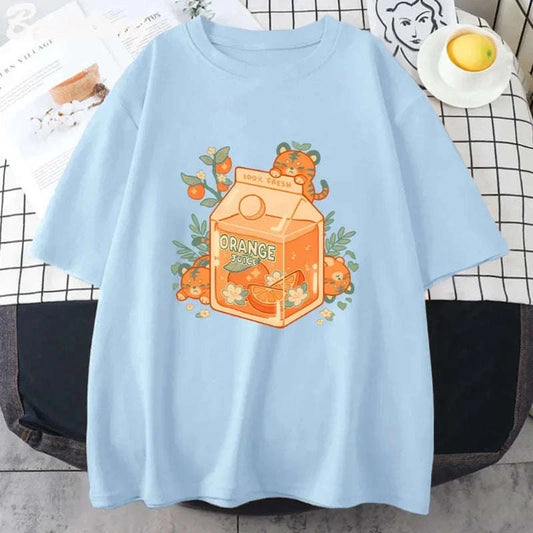 Kawaii Tiger Orange Juice T-Shirt CLOUDANIMESTUDIO