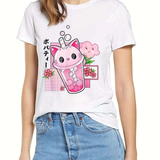 Boba Tea Cat Cup T-Shirt CLOUDANIMESTUDIO