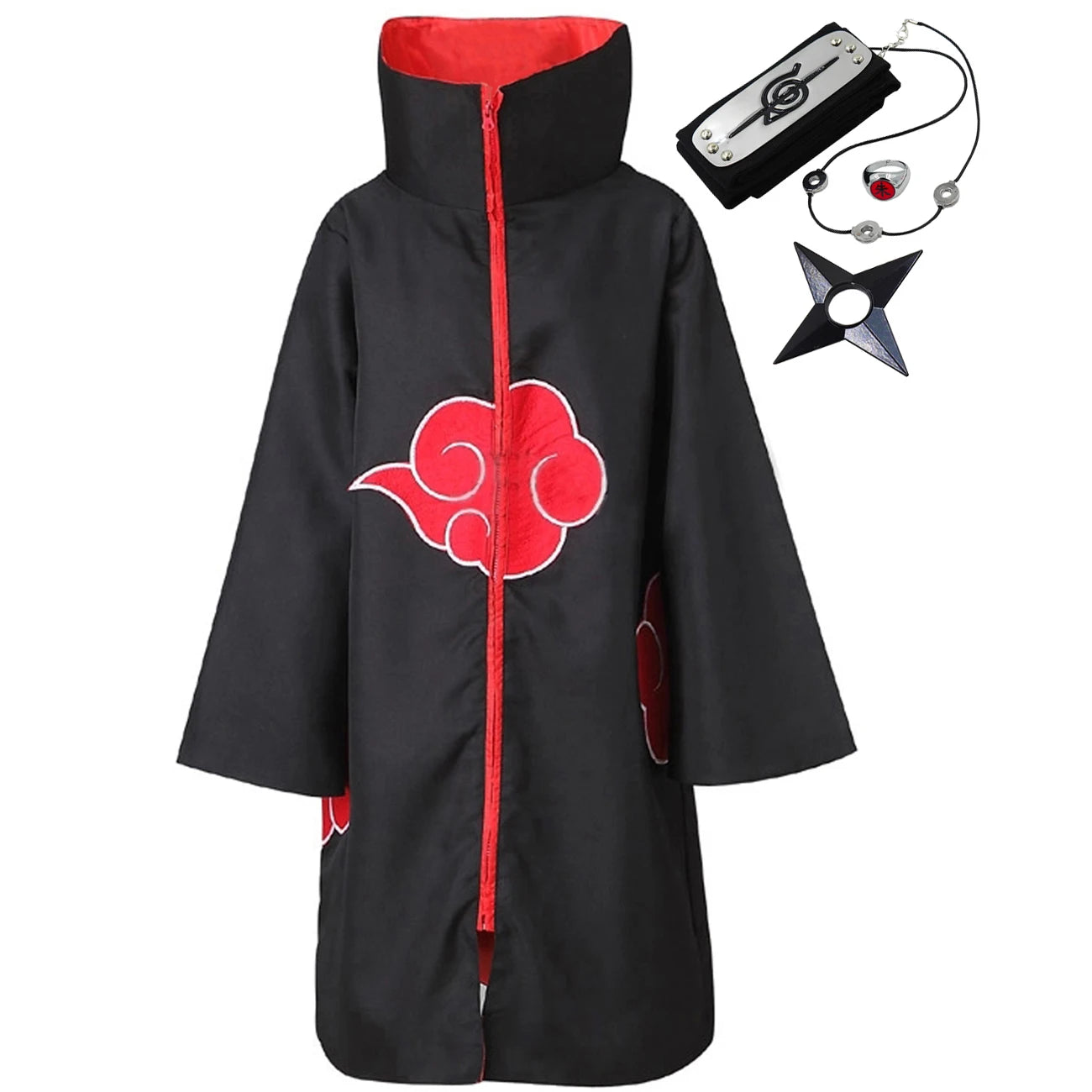 Akatsuki Uchiha Itachi Cloak for Kids & Adults Long Black Robe Cosplay Costume with Accessories