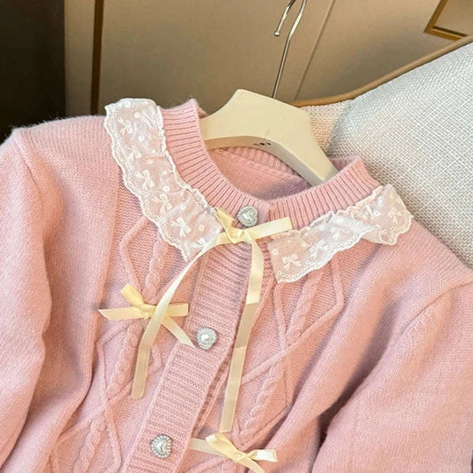 Cute Lace Collar Pastel Cardigans CLOUDANIMESTUDIO