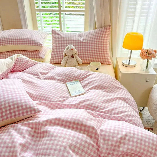 Cute Gingham Bedding Set CLOUDANIMESTUDIO