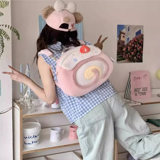 Kawaii Swiss Roll Plush Backpack
