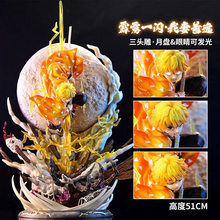 Zenitsu Agatsuma Demon Slayer LED Anime Figure, Kimetsu no Yaiba Figurines Thunder Breathing Technique Thunderclap and Flash 51 cm - CloudAnimeStudio