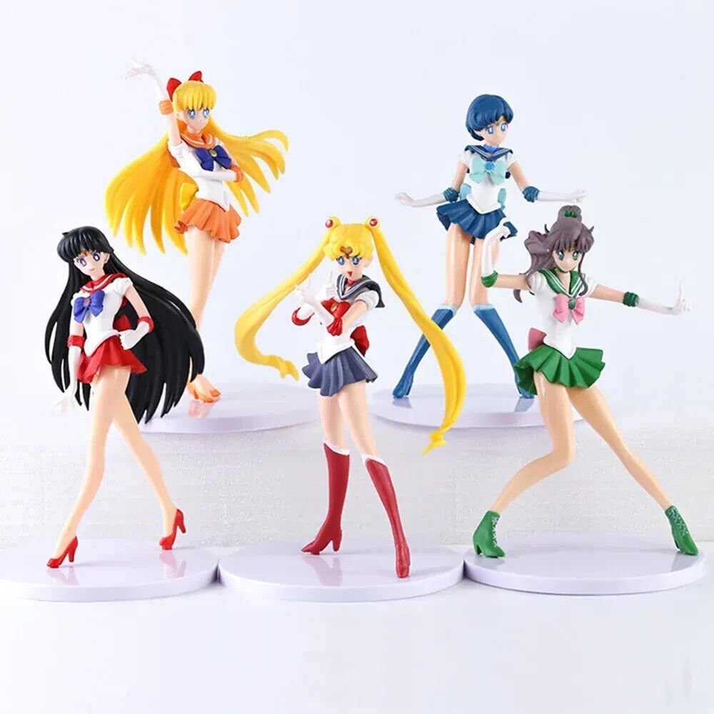 5pc Sailor Moon Anime Figures, Minako Aino, Rei Hino, Ami Mizuno, Usagi Tsukino, Makoto Kino Anime Figurine 7 in - CloudAnimeStudio