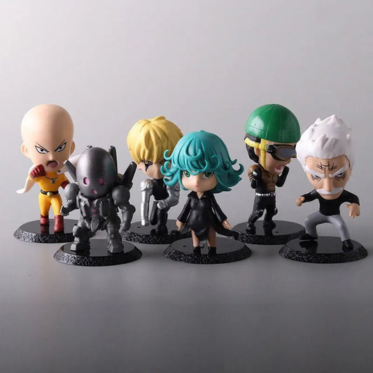 6Pcs One Punch Man Chibi Anime Figures, Saitama Genos Garou Bang Tatsumaki Mumen Rider Metal Knight, OPM Collection Set - CloudAnimeStudio