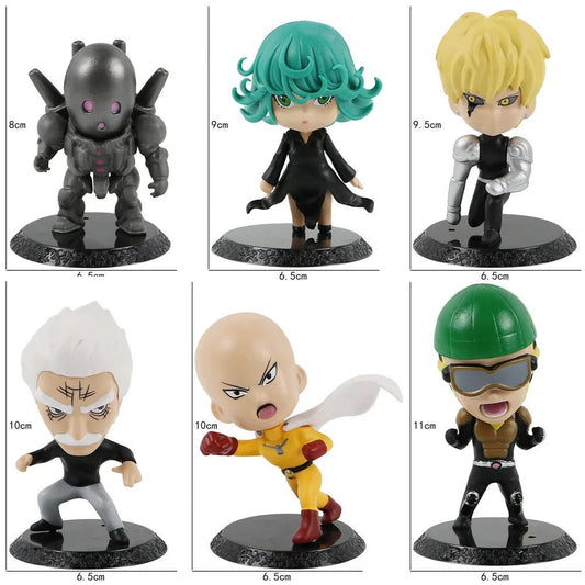 6Pcs One Punch Man Chibi Anime Figures, Saitama Genos Garou Bang Tatsumaki Mumen Rider Metal Knight, OPM Collection Set - CloudAnimeStudio