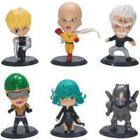6Pcs One Punch Man Chibi Anime Figures, Saitama Genos Garou Bang Tatsumaki Mumen Rider Metal Knight, OPM Collection Set - CloudAnimeStudio