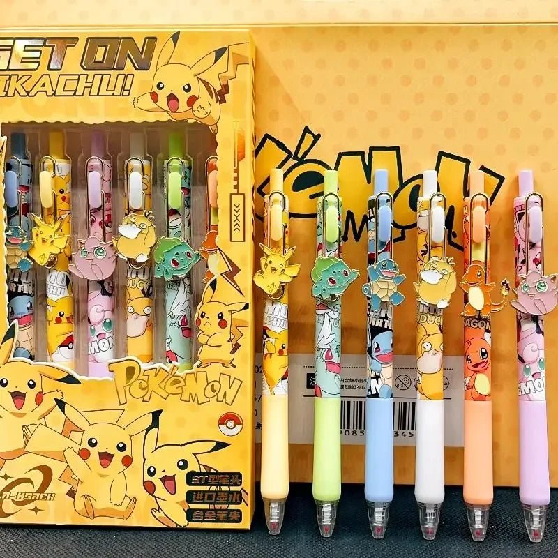 6 PCS Set Pokemon Click Pen, Black Writing Gel Pen Stationery - CloudAnimeStudio