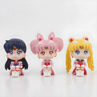 6 PCS Set Pretty Guardian Sailor Moon Anime Figures, Tsukino Usagi Chibiusa Hino Rei Kino Makoto Cute Kawaii Chibi Mini Figurines 7cm - CloudAnimeStudio