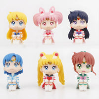 6 PCS Set Pretty Guardian Sailor Moon Anime Figures, Tsukino Usagi Chibiusa Hino Rei Kino Makoto Cute Kawaii Chibi Mini Figurines 7cm - CloudAnimeStudio