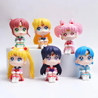 6 PCS Set Pretty Guardian Sailor Moon Anime Figures, Tsukino Usagi Chibiusa Hino Rei Kino Makoto Cute Kawaii Chibi Mini Figurines 7cm - CloudAnimeStudio