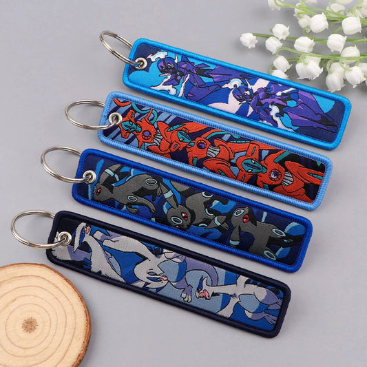 Anime Pokemon Key Chain Embroidery Key Fobs Cartoon Keychains for Car Key Ring Accessories - CLOUDANIMESTUDIO