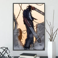Chainsaw Man Self-adhesive Poster Wallpaper, Anime Wall Art Home Decoration Painting For Bedroom Computer Decor (Frames Not Included) - CloudAnimeStudio