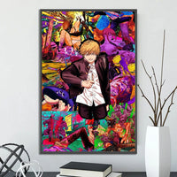 Chainsaw Man Self-adhesive Poster Wallpaper, Anime Wall Art Home Decoration Painting For Bedroom Computer Decor (Frames Not Included) - CloudAnimeStudio