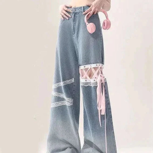 Cute Lace Cut Design Jeans CLOUDANIMESTUDIO