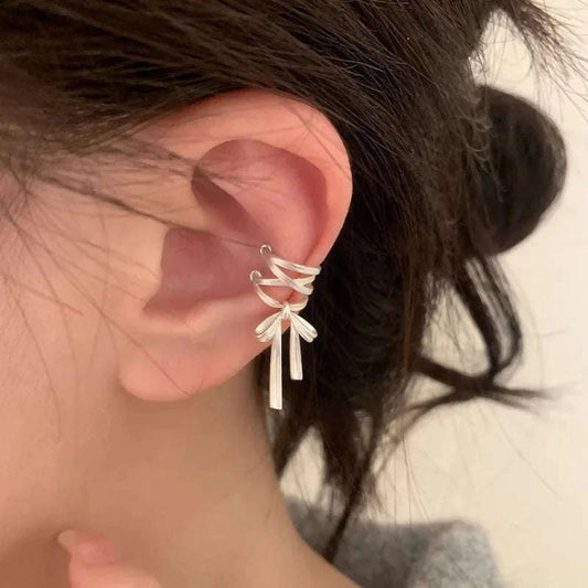 Cute Silver Bow Knot Ear Clips CLOUDANIMESTUDIO