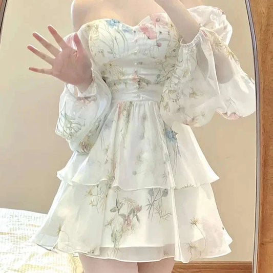 Cute Floral Chiffon Mini Dress CLOUDANIMESTUDIO