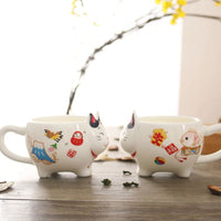 Cute Japanese Lucky Cat Porcelain Tea Set, Creative Maneki Neko Ceramic Tea Cup Pot with Strainer - CloudAnimeStudio