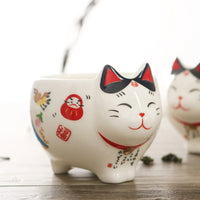 Cute Japanese Lucky Cat Porcelain Tea Set, Creative Maneki Neko Ceramic Tea Cup Pot with Strainer - CloudAnimeStudio