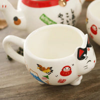 Cute Japanese Lucky Cat Porcelain Tea Set, Creative Maneki Neko Ceramic Tea Cup Pot with Strainer - CloudAnimeStudio