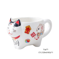 Cute Japanese Lucky Cat Porcelain Tea Set, Creative Maneki Neko Ceramic Tea Cup Pot with Strainer - CloudAnimeStudio